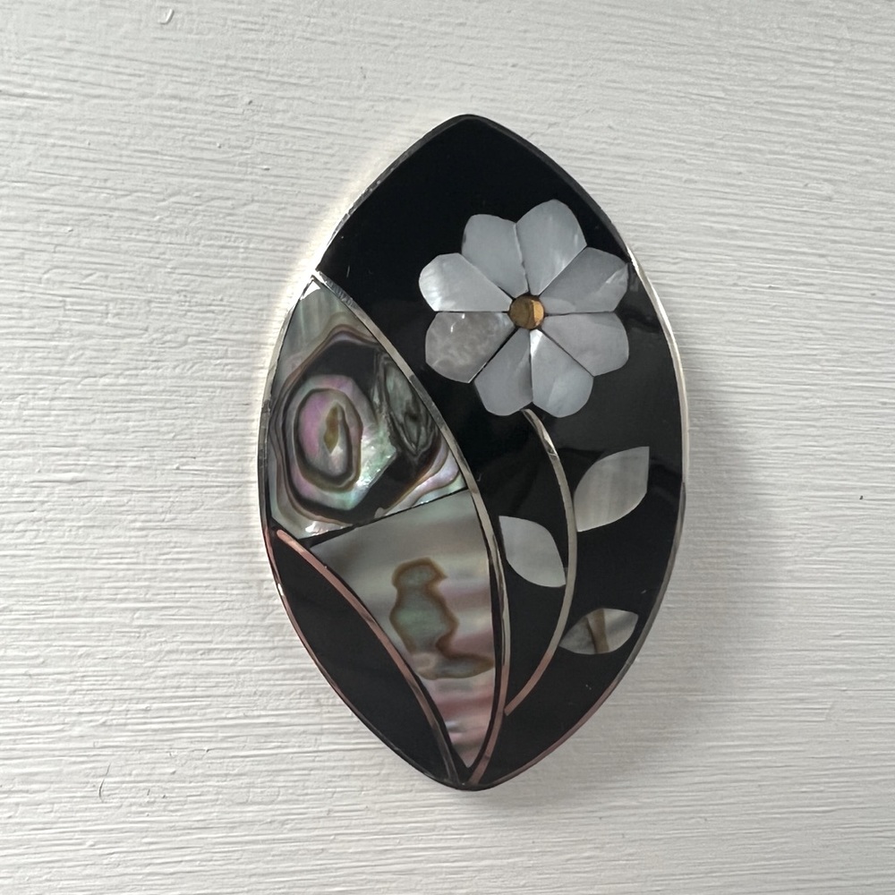 Beautiful Mexican Silver and Abalone Inlay Brooch/Pendant